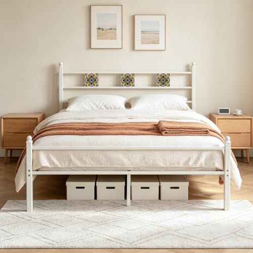 Little Big Nove Full Metal Bed Frame with Ceramic Tile Decor Headboard