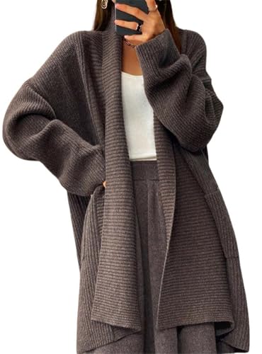 chouyatou Women's Chunky Open Front Long Cardigan Lightweight Long Sleeve Coatigan Sweater
