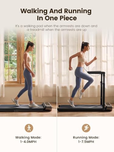 Image of 2-in-1 Foldable Walking Treadmill with Adjustable handrail (Grey Black)