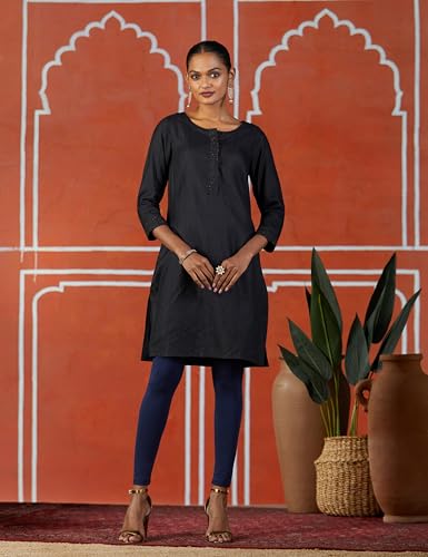 Image of BIBA Women Fitted Mid Rise Cotton Blend Solid Churidar