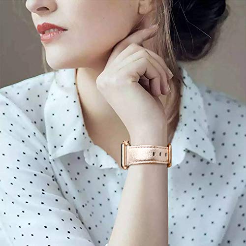 Swees Leather Band Compatible For Iwatch 38Mm 40Mm, Genuine Leather Replacement Strap Rose Gold Buckle Compatible Iwatch Series 6 5 4 3 2 1 Sports & Edition Women And Men, Rose Gold #TOP6