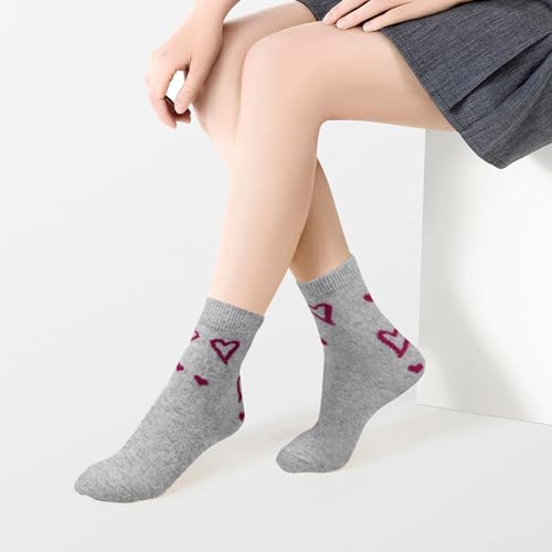 Image of Women's Merino Wool Dress Socks - Thin, Warm, Hiking Crew & Cute Heart /Cat 6 /5 Pairs