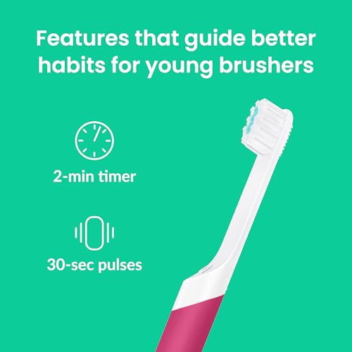 Quip Kids Electric Toothbrush, Battery-Powered Sonic, Wonder Pink, with Extra Brush Head and Travel Cover - Thumbnail 5