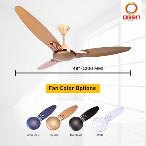 Image of Omen Changing Lives 1200mm Falcon Prime Ceiling Fan | Powerful & Decorative Fan with Elegant Design | High Air Delivery 210 m /min | 400 RPM Speed | BEE Star Rated | 2-Year Warranty (Golden)