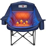 Overmont Gentle Heated Oversized Camping Chair for Adults - 3 Levels Seat & Back Separately Control - 400lbs Support Heavy Duty Padded Folding Chair Outdoor Garden Portable - Battery NOT Included