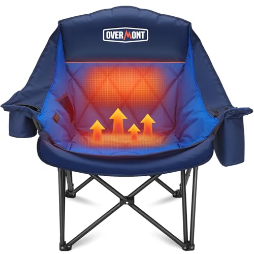 OVERMONT Beheizbarer XL Campingstuhl für Erwachsene – Klappstuhl Ideal für Winter Outdoor Ausflug Camping Angeln Blau