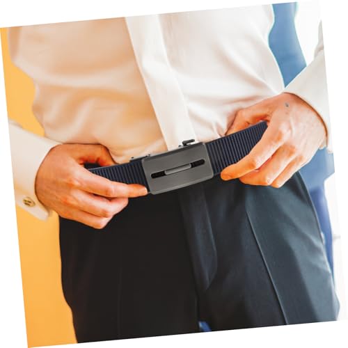 Men's Adjustable Nylon Ratchet Belt No Holes Design Durable Webbing for Jeans and Dress Pants Dark Blue with Sleek Buckle Everyday Versatile Accessory4