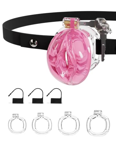 Image of Flat Chastity Cage Sissy Silicone Soft Realistic Vagina (See-Through Pink) | DINGYAN Vulva Soft TPE Material Micro Chastity Device Breathable Penis Cock Cage Invisible Anti Erection BDSM Slave Training