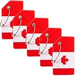 Étiquettes de bagages en silicone pour valises, 5 packs d'étiquettes de bagages avec drapeau canadien avec cartes de nom & boucle en acier inoxydable, étiquettes personnalisées de couleur vive pour femmes