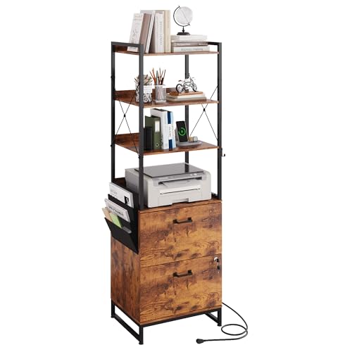 DEVAISE 2 Drawer File Cabinet with Lock, Charging Station & Adjustable Shelf,Tall Filing Cabinet for...