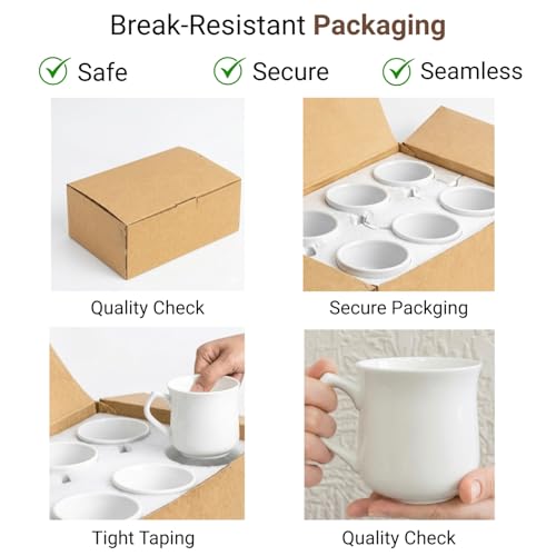 Image of Femora Elegant White Ceramic Tea & Coffee Mug Set of 6, 180 ml Each, Curved Shape, Coffee Cups for Home & Office Microwave & Dishwasher Safe BPA Free