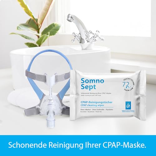 SomnoSept CPAP-Reinigungstücher - 72 Stück - Schnelle Reinigung von CPAP-Maske - für guten Maskensitz - weiche Tücher aus 100% Viskose - geruchsneutral - dermatologisch getestet