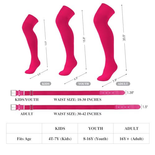 XZQTIVE Over the Knee Baseball Socks and Belt Combo Set for Youth Pink Softball Socks with Adjustable Belt2