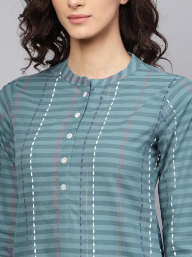 Image of Gerua Striped Cotton Straight Kurta Grey