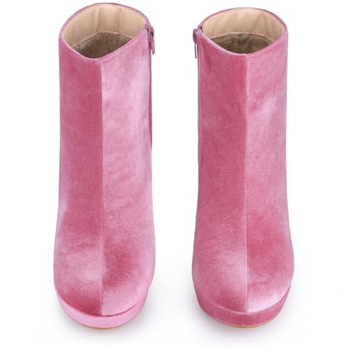 Allegra K Women's Platform Block Heels Faux Velvet Ankle Boots2