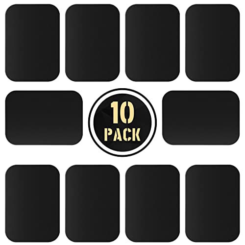 Rouclo Láminas Metálicas 10 Piezas para Soporte iman movil Coche, Reemplazo de Placa de Metal Muy Finas Adhesivo Soporte movil Coche magnético -Rectángulos Negro Cover