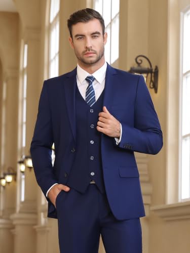 Image of Cooper & Nelson 3 Piece Mens Suit Set 2 Button Slim Fit Suits for Men Business Wedding Party Tuxedo Jacket Vest Pants and Tie