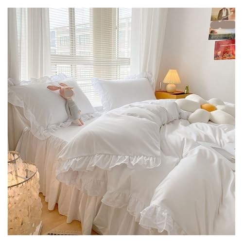 Housse de couette dentelle polyester et jupe de lit jaune double