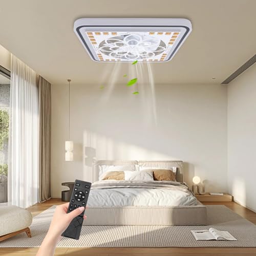 ZealEco Ventilador de techo moderno con luz 6 velocidades de ventilación ajustables, iluminación LED (blanco, neutro, cálido), mando a distancia, para sala de estar y dormitorio