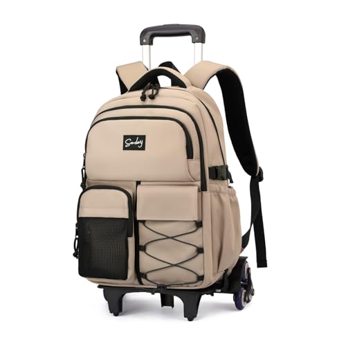 Etaishow Mochila com rodinhas para meninos com rodas, mochila escolar com rodas para meninos adolescentes, H 6 rodas cáqui, 6 rodas