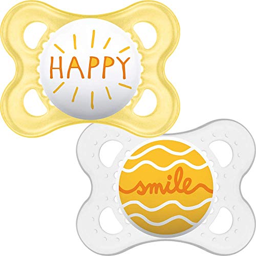 MAM Original Soothers 0+ Months (Pack of 2), Baby Soothers with Self Sterilising Travel Case, Newborn Essentials, Grey/White (Designs May Vary)