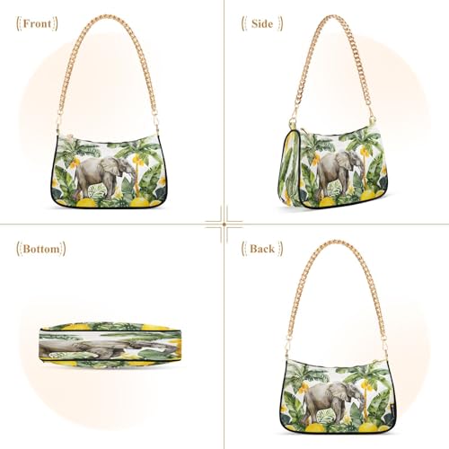 Image of Shoulder Bags for Women Vintage Yellow Lemon Fruit and Blue Print Hobo Tote Handbag Small Clutch Purse with Zipper Closure