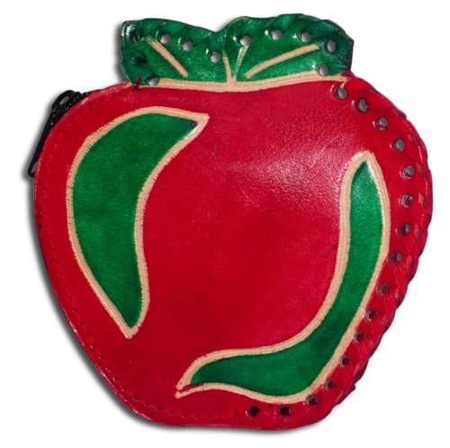Leather Coin Pouch Mini Purse Wallet Bag with Zipper Multipurpose Christmas Gift for Women Girls (Red Apple & yellow Cat Face)2