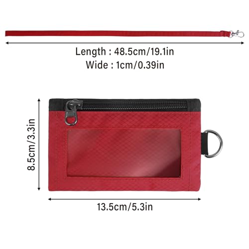 Image of TATAANTY RFID Blocking Wallet, Minimalist Wallet for Men, Small Wallet for Women with Lanyard Keychain, ID Holder Zipper for Cards, Coins, Travel, Water-resistant, Red, Casual