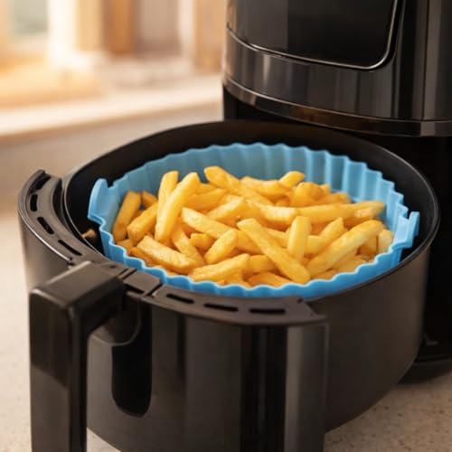 Image of Reusable Silicone Air Fryer Liners Set - Non Stick Food Grade Basket Bowl, Heat Resistant Baking Tray for Oven & Microwave, Easy Safe Air Fryer Accessories (Pack Off 6)