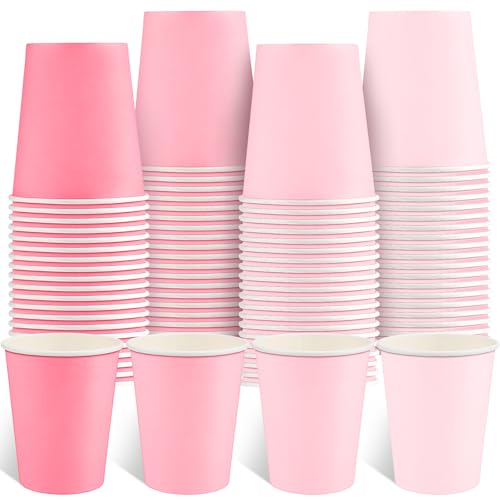 NatNarr 100 Pack Gradient Pink Paper Cups 9oz Pink Solo Cups Gender Reveal Cup, Disposable Paper Party Cups Bulk for Mother's Day Wedding Birthday Baby & Bridal Shower Tea Party Supplies