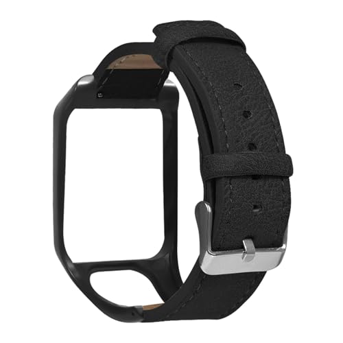 Tofficu Correa de Reloj de Cuero Vintage Negra Compatible con Tomtom Runner 3 y Adventurer, Pulsera Ergonómica Resistente para Uso Deportivo y Casual, Recambio para Reloj Inteligente