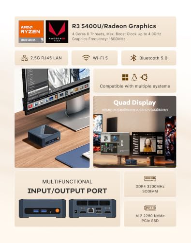 Image of C8 Mini PC, AMD Ryzen 5400U 4C / 8T, Business Home Office PC