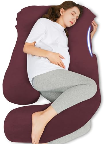 HIPHOP PANDA U-Shaped Pregnancy Pillow for Sleeping - Full Body Maternity Support Pillow with Removable Cover - Comfort for Back, HIPS, Legs, Belly - 57 Inch for Pregnant Women, Burgundy