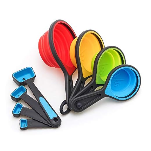 Collapsible Measuring Cups and Spoons Set - 8 Pcs Travel Silicone Measuring Cups and Measuring Spoons