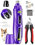 Dog Nail Grinder & Clipper 2-in-1 Set - 25dB Ultra Quiet with 3 Grinding Wheels & 2 LED Lights, Rechargeable for Large/Puppy Dogs & Cats, 3-Speed Adjustable for Anxious Pets