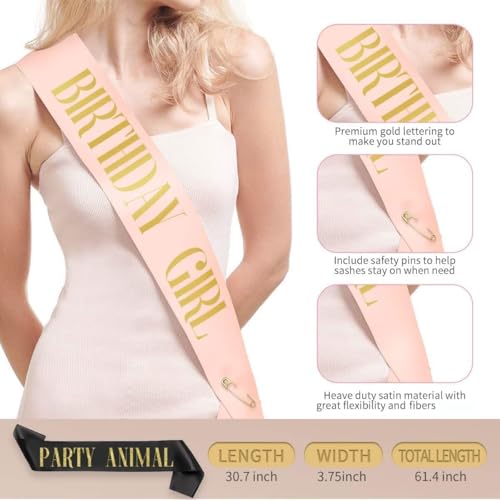 10 Pack Birthday Sash for Women Group,Happy Birthday Party Supplies Sashes Favors Decorations for Women,Birthday Squad Glitter Sash Set,9 Funny Sashes,1 Birthday Sash(Black and Rose Gold)2