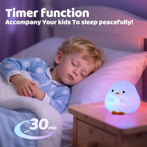 Image of Rytinazzz Duck Night Light, Color Changing Mode & 50-Hour Battery, Squishy Silicone Lamp for Kids Room, USB Rechargeable with Timer, Mothers Day Gifts