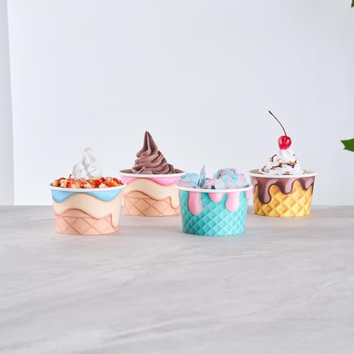 Image of Restaurantware Paper Cups 200 Count 8 Ounce Square Disposable Ice Cream Containers, Leak-Resistant Paper Dessert To Go Cups, Hot And Cold Food, Durable Assorted Cone Design