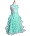 FAIRY COUPLE Girl's Ruffled Applique Flower Girl Communion Pageant Dress K0073 (12, Aqua)