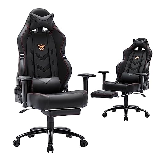 Big and Tall Gaming Chair with Footrest 350lbs-Racing Computer Gamer Chair, Ergonomic High Back PC Chair with Wide Seat, Reclining Back, 3D Armrest for Adult-Black