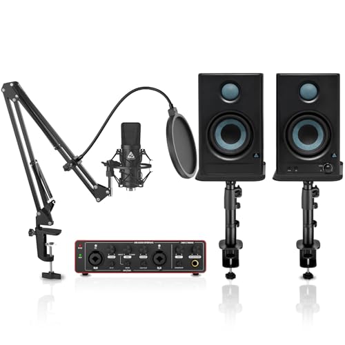 Image of Audio Array Professional Studio Bundle with 24-Bit /192kHz Audio Interface, 4 inch Studio Monitors, Condenser Mic & Stands | for Music Production, Podcasting, Dubbing, Recording & Audio Mixing - UB-01