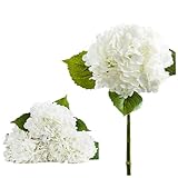 3 piezas de flores artificiales de hortensias blancas de 20,9 pulgadas, flores decorativas de hortensias de imitación con tallo largo y hojas, hortensias artificiales reutilizables de tacto re