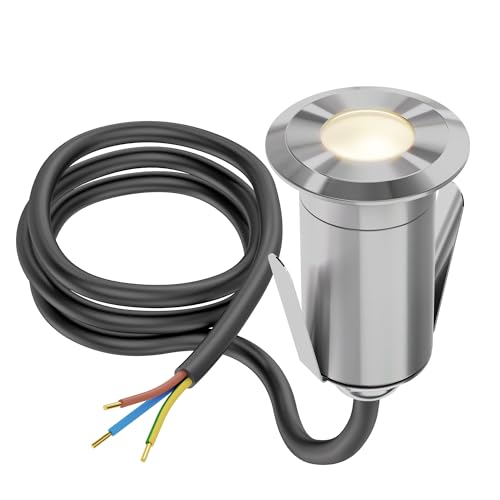 ledscom.de LED Bodeneinbauleuchte GLOX für außen, IP67, aluminium, rund, 35mm Ø, warmweiß, matt