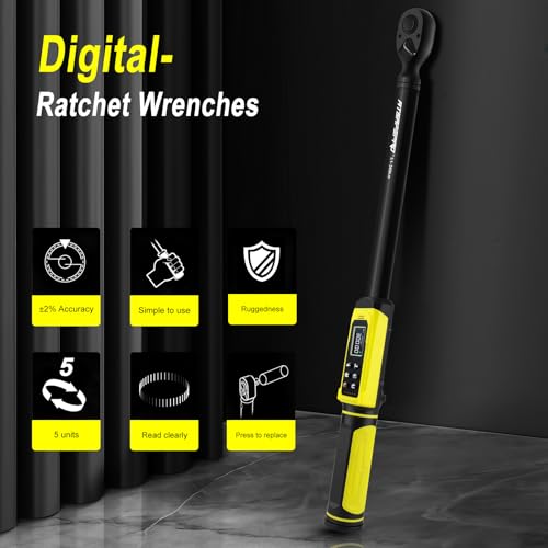 Image of ATsafepro Digital Torque Wrench-1 /2-Inch Drive & 5.1-340Nm (3.8-250.8 ft-lb), Heavy Duty Torque Wrench with Buzzer, 5 Units, ±2% Accuracy for Trucks & Machinery