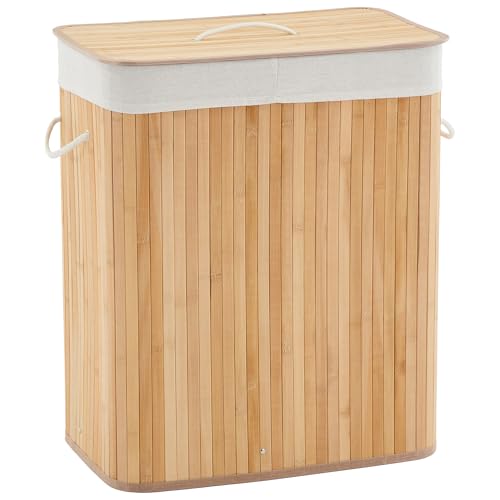 Amenitlif Bamboo Laundry Hamper Large 106L with Removable 4-Section Liner, Foldable Storage Basket...