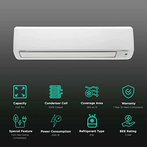 Image of Daikin 2.02 Ton 3 Star Inverter Split AC (Copper, PM 2.5 Filter, 2020 Model, FTLKL71TV, White)