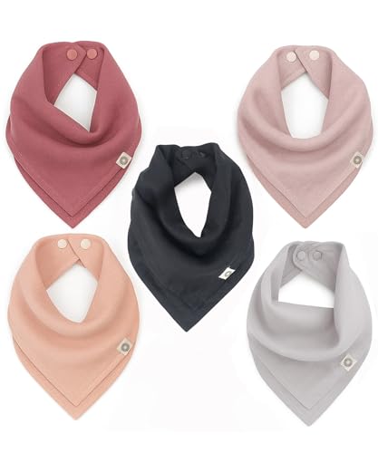 Image of Kishu Baby Indi Organic Baby Bandana Bibs – Fairtrade 4-Way Reversible Drool Bibs for Boys & Girls – Unisex (Set of 5)