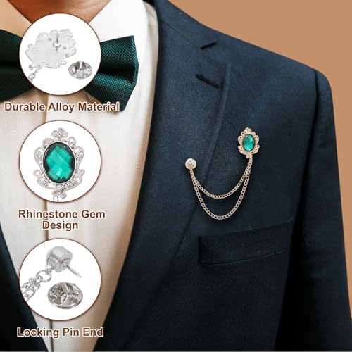 Image of PATIKIL Gem Hanging Chain Brooch Pins, Rhinestone Men's Gem Brooch Suit Pins Lapel Pins for Women Men