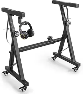 Rxakudedo Keyboard Stand, Z-Shaped Keyboard Stand with Caster and Caster Adjustable, Height 24.4-36.2 inches (62-92 cm), Length 22.4-35.0 inches (57-89 cm), Width 16.1 inches (41 cm)