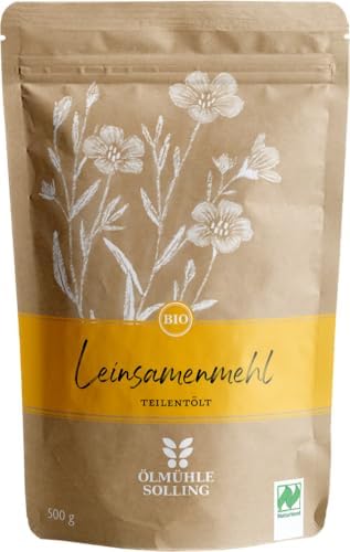 Ölmühle Solling - Bio Leinsamenmehl teilentölt | Mehl aus kaltgepresster Bio-Leinsaat. Leinsamenmehl für Müsli sowie zum Backen von Broten und Backwaren | Inhalt: 500 g